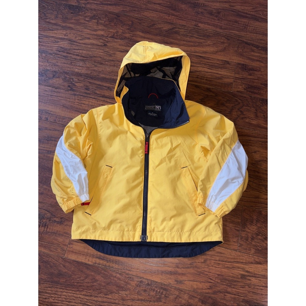 Lands End Coat Boys Size Medium 10-12 Navy Blue And Yellow